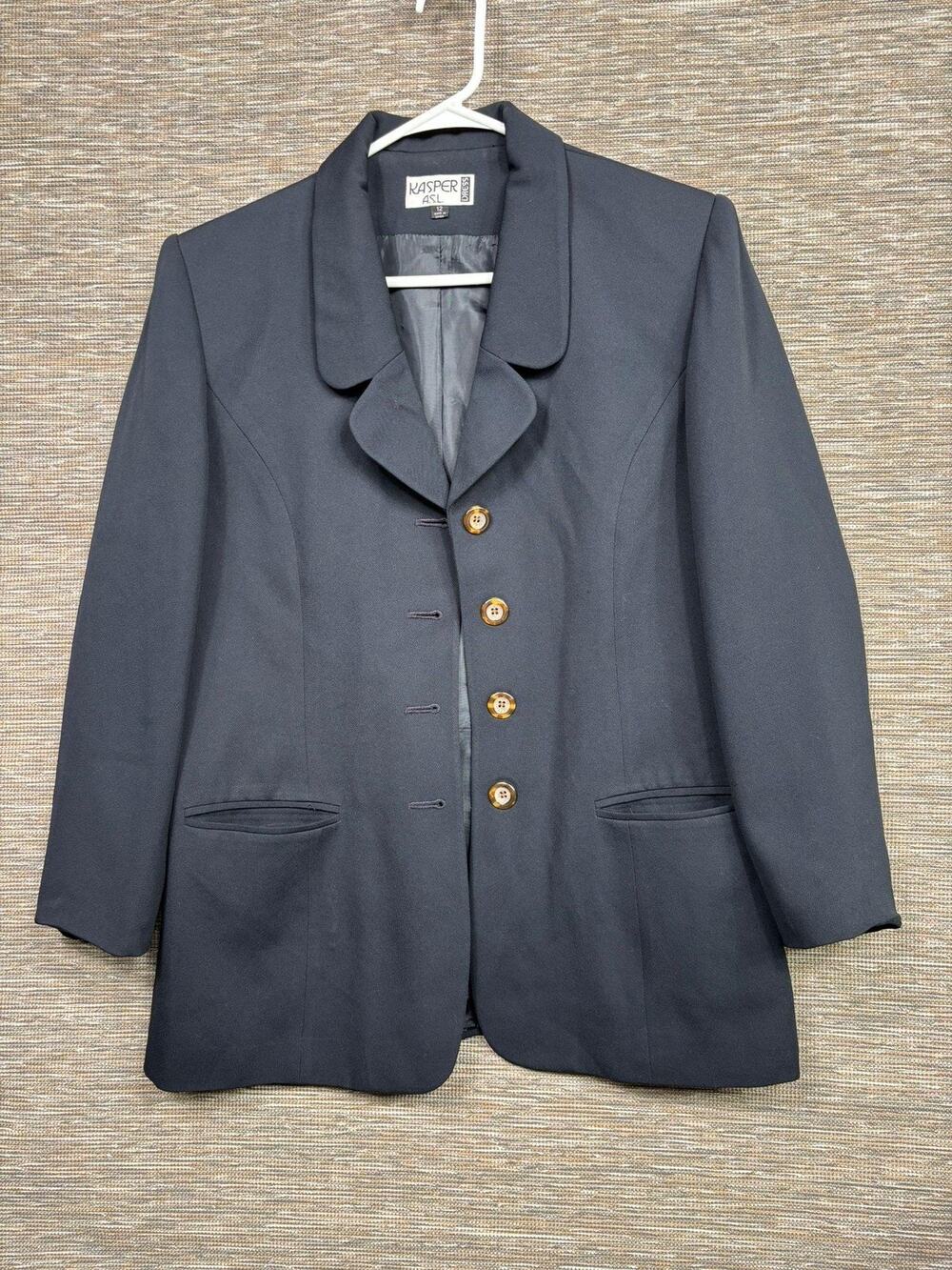 Kasper Blazer Womens 12 Blue 4 Button Shawl Collar Lined Career Jacket Office
